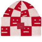 Acne Studios Men's Kuri Checkerboard Face Beanie in Deep Red/Faded Pink