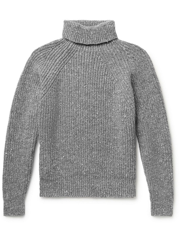 Photo: Inis Meáin - Boatbuilder Ribbed Donegal Merino Wool and Cashmere-Blend Rollneck Sweater - Gray