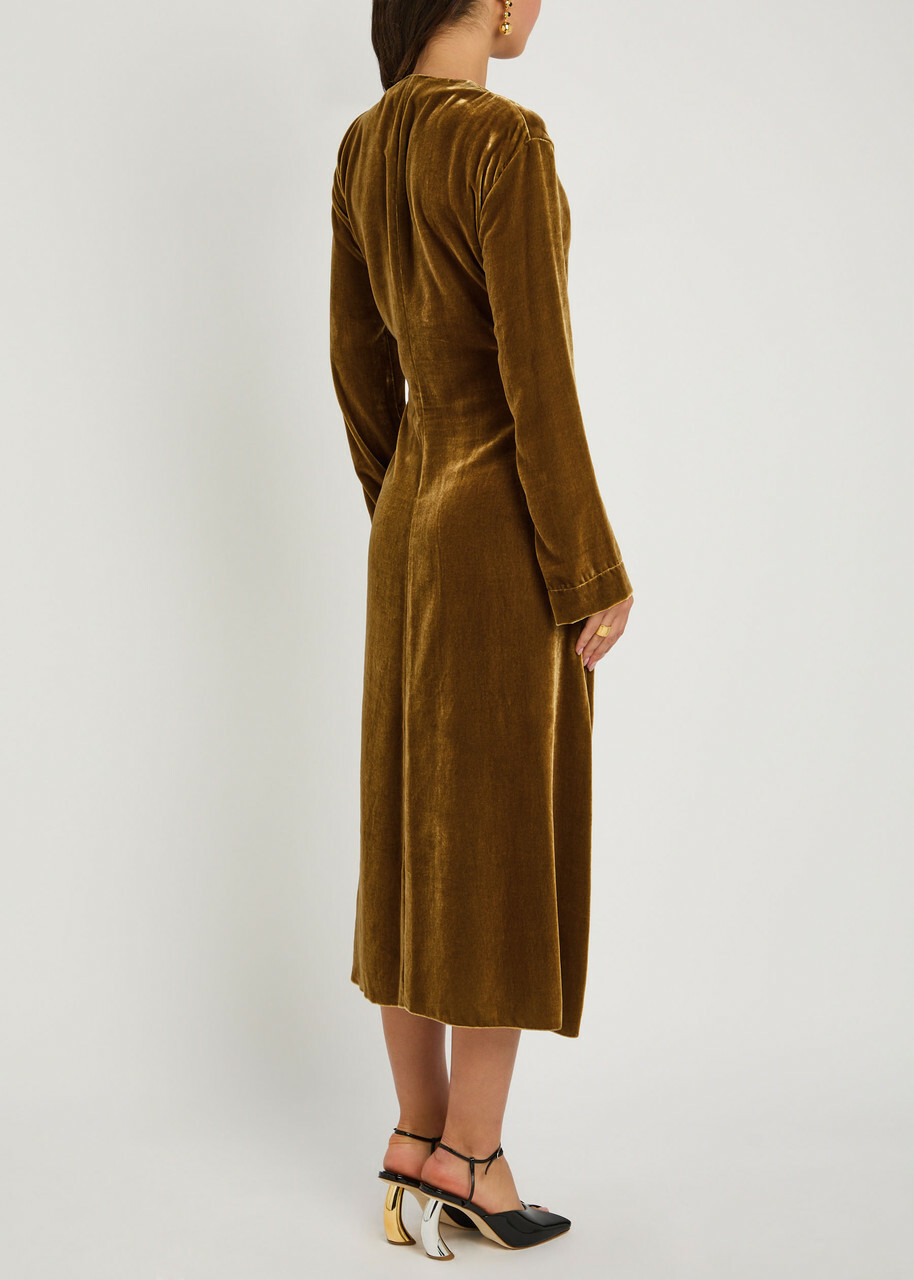 Forte_forte Velvet Midi Wrap Dress Gold