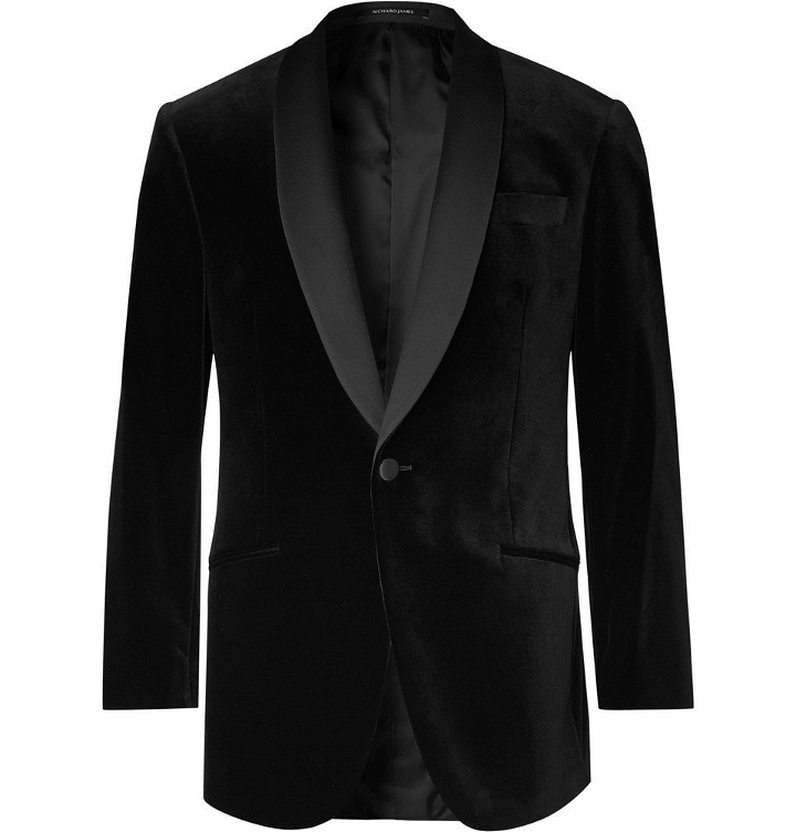 Photo: Richard James - Black Hyde Slim-Fit Faille-Trimmed Cotton-Velvet Tuxedo Jacket - Black