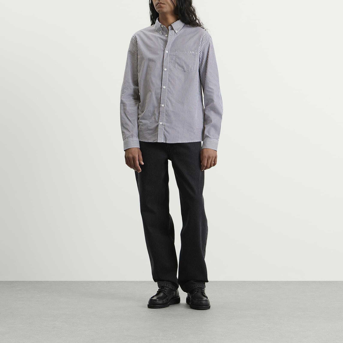 A.P.C. Men's New Greg Stripe Poplin Shirt in False Black