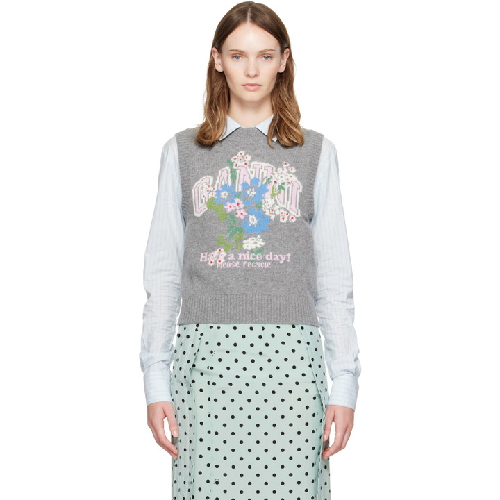 Photo: GANNI Gray Flowers Sweater Vest