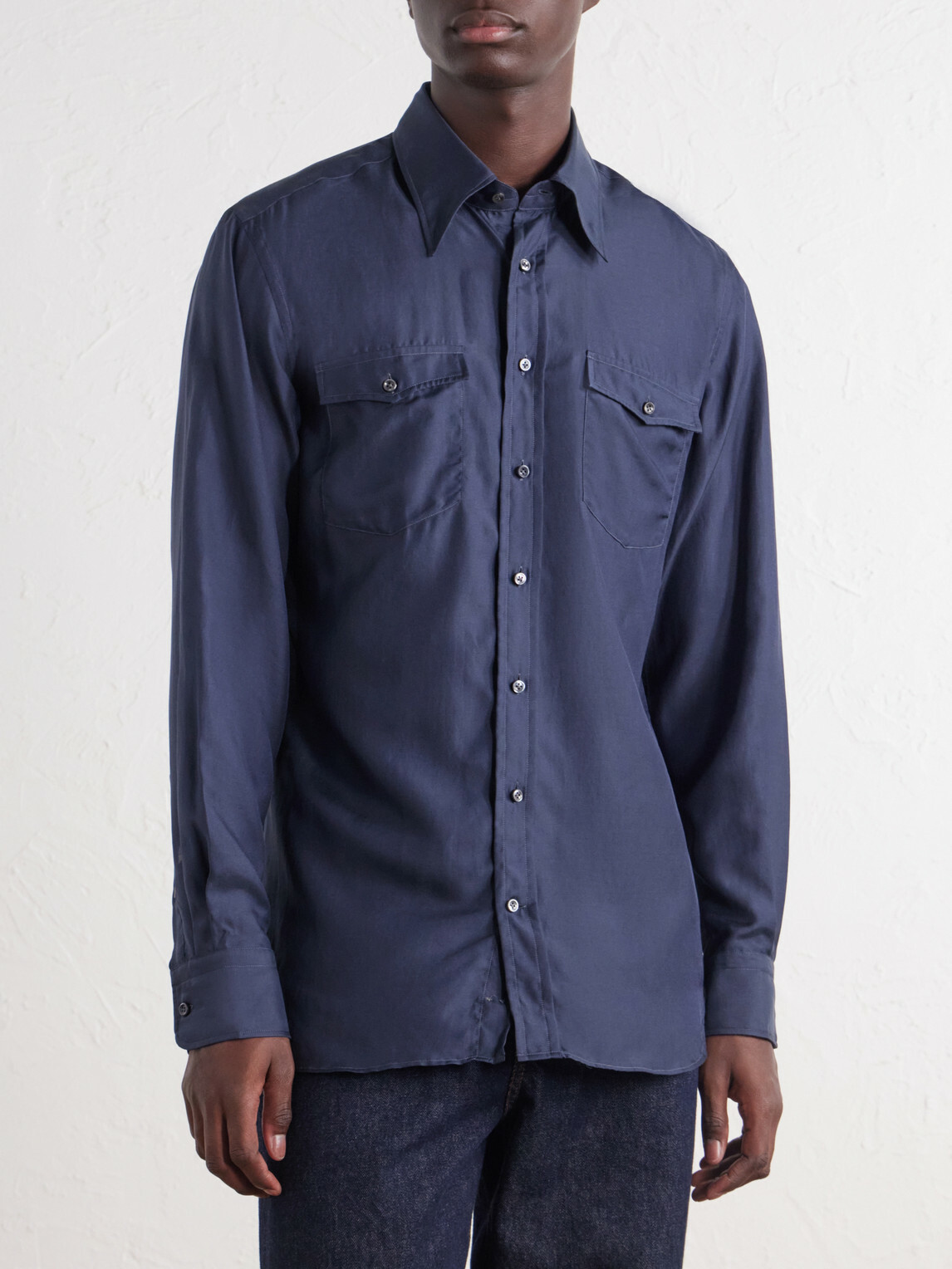 Husbands - Cotton and Silk-Blend Twill Shirt - Blue