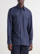 Husbands - Cotton and Silk-Blend Twill Shirt - Blue