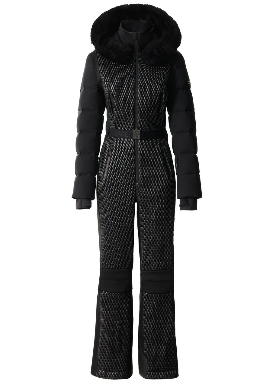 Mackage Lorelle Fur-hood Bonded Fleece ski Suit Black