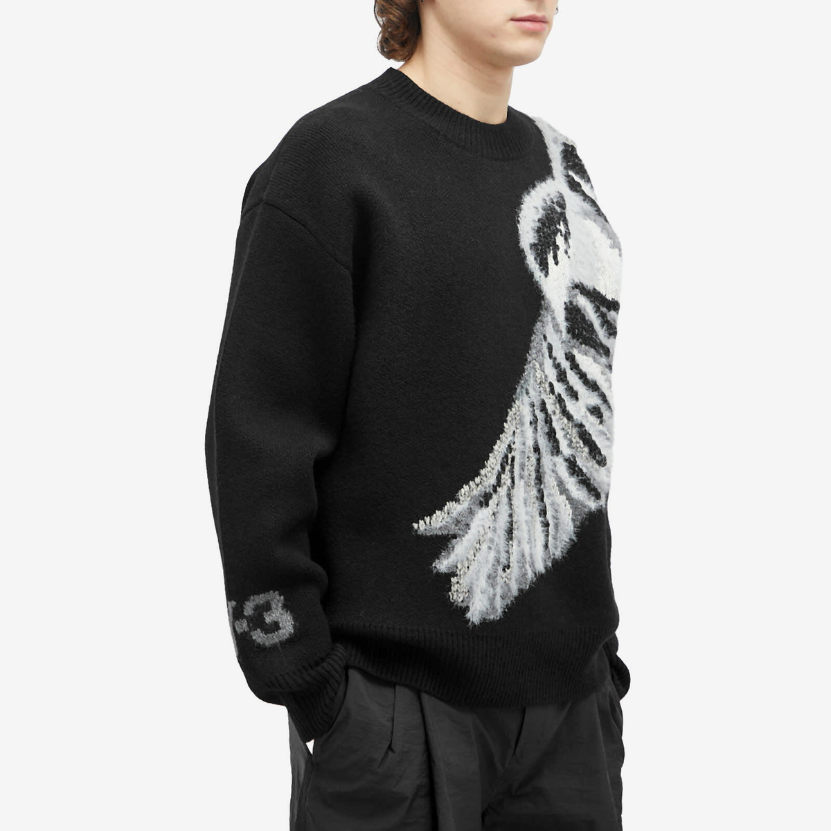 【送料&関税込】Y-3 Black Recycled Polyester Sweater With Em Y-3 Men's Graphic Crew Knit Jumper in Black Y-3
