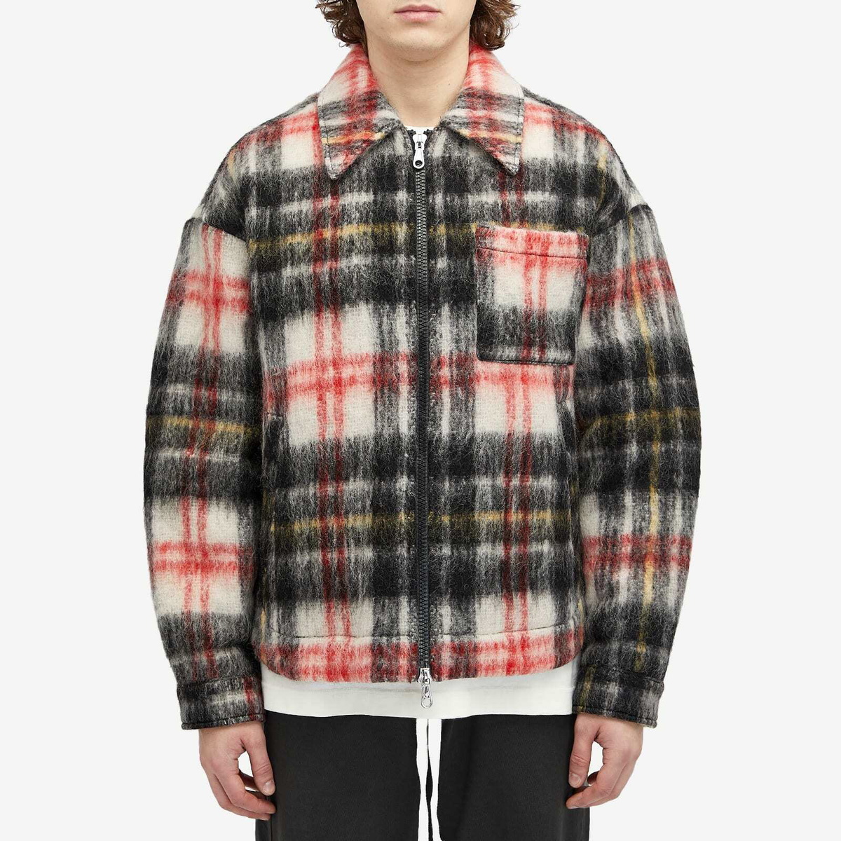 Cole Buxton Men's AW24 Wool Zip Overshirt in Red/Black Cole Cole Buxton Men's AW24 Wool Zip Overshirt in Red/Black Cole