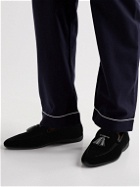 Paul Stuart - Hope Leather and Grosgrain-Trimmed Velvet Tasselled Slippers - Black