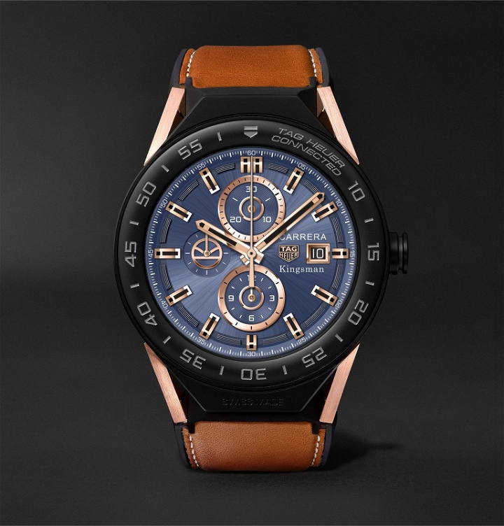 Photo: Kingsman x TAG Heuer - TAG Heuer Connected Modular 45mm Ceramic and Leather Smart Watch, Ref. No. SBF8A8023.32EB0103 - Blue
