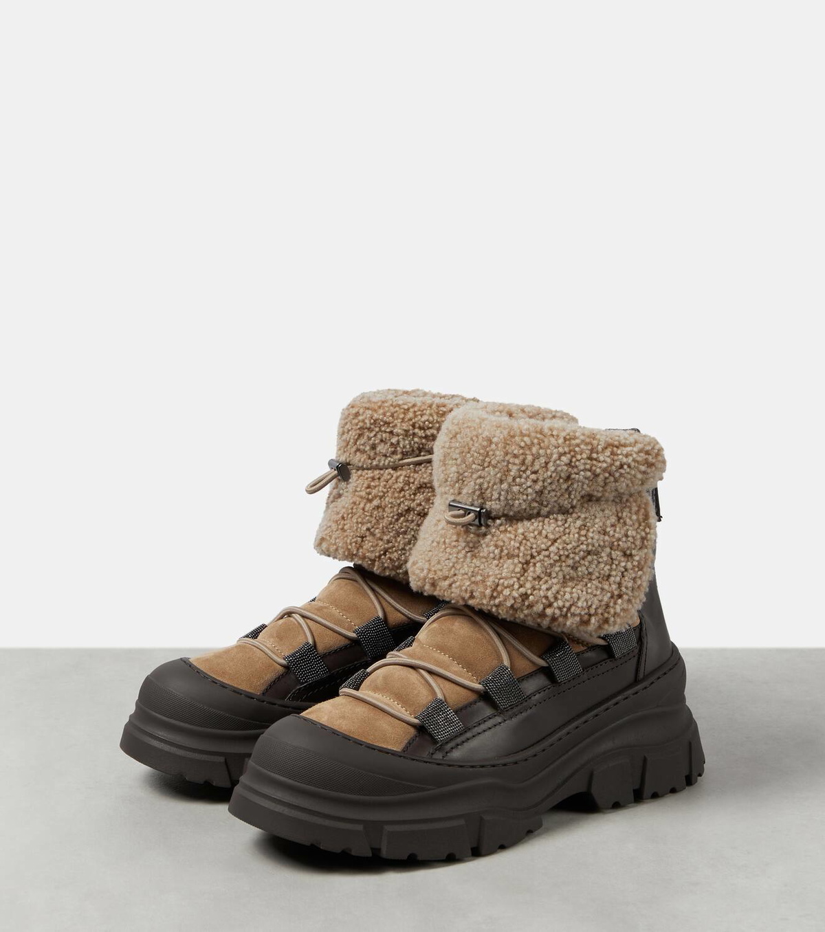 Brunello Cucinelli Shearling-lined suede lace-up ankle boots  display picture 1