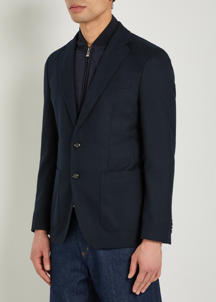 Boss Textured Layered Cotton-blend Blazer Navy
