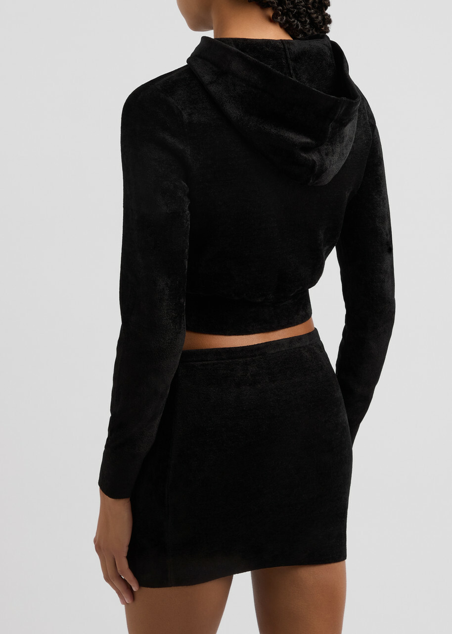Alexanderwang.t Hooded Cropped Chenille Sweatshirt Black