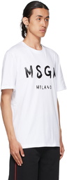 MSGM White Paint Brushed Logo T-Shirt