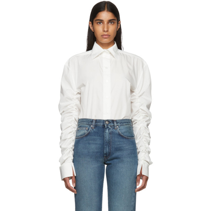 Toteme Off-White Poplin Gathered Sleeves Blouse Toteme