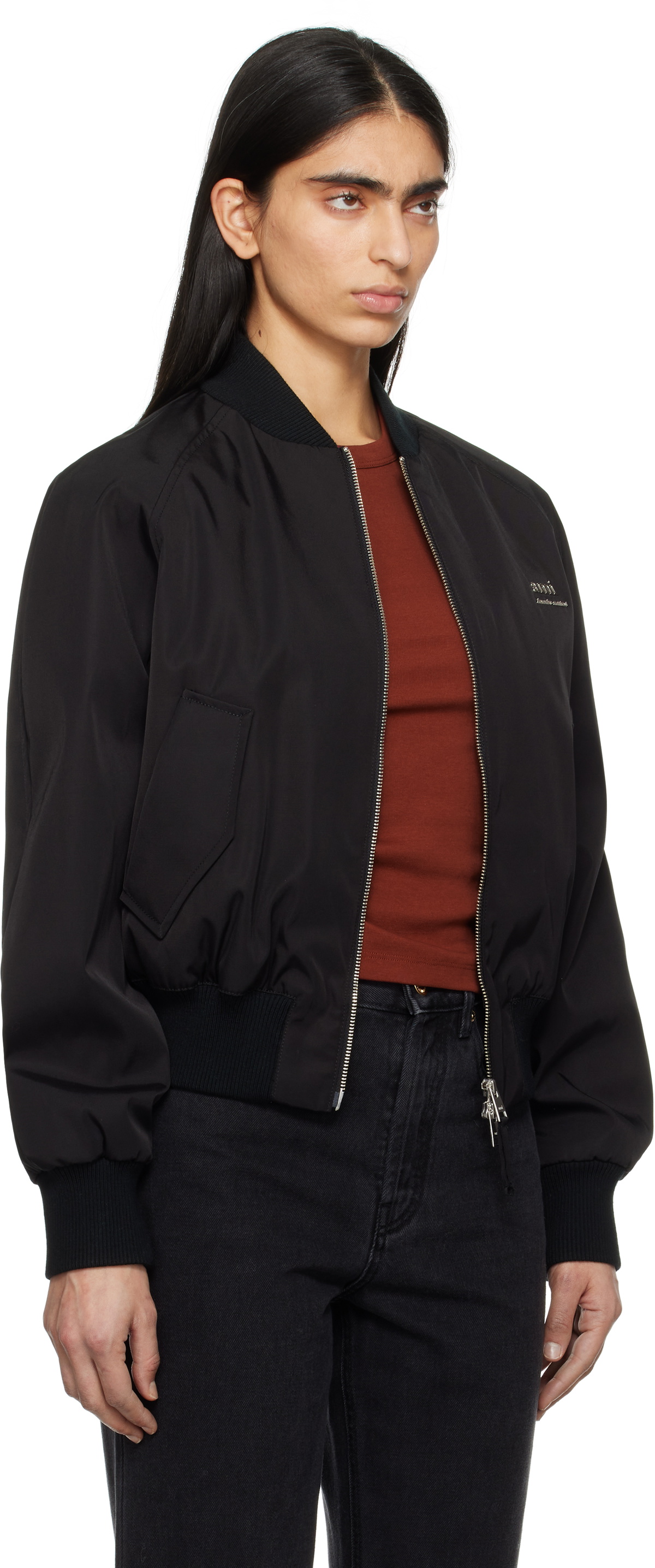 AMI Paris Black Twill Bomber Jacket