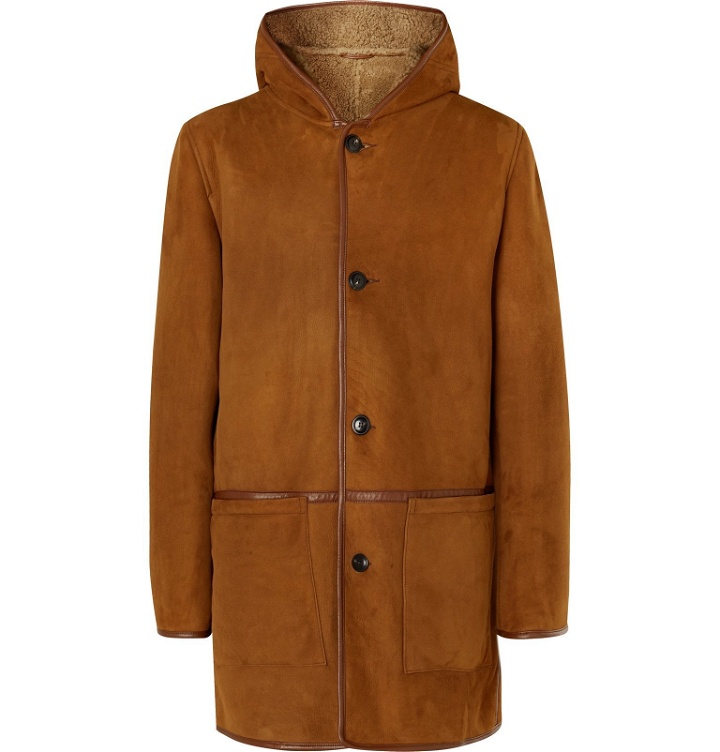 Photo: YMC - Beat Generation Leather-Trimmed Shearling Hooded Coat - Brown