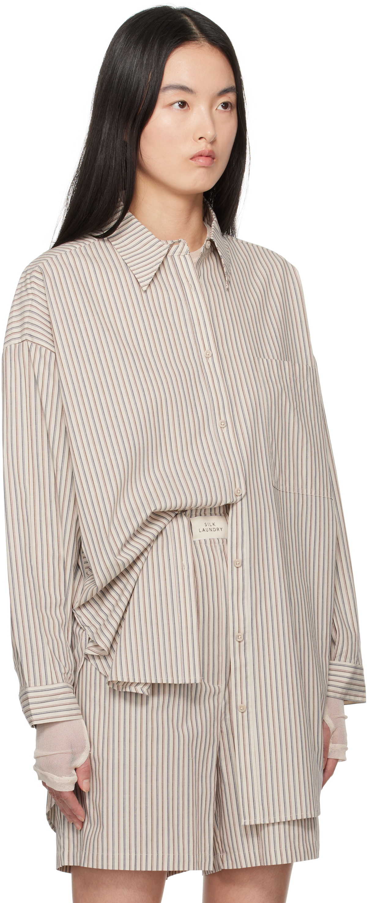 Silk Laundry Beige Cotton Round Shirt