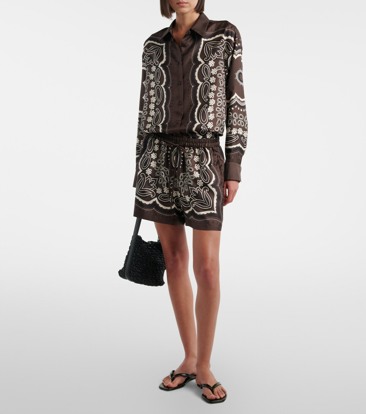 Nili Lotan Frances printed silk twill shorts
