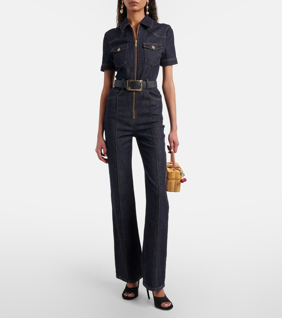 Self-Portrait Belted denim jumpsuit