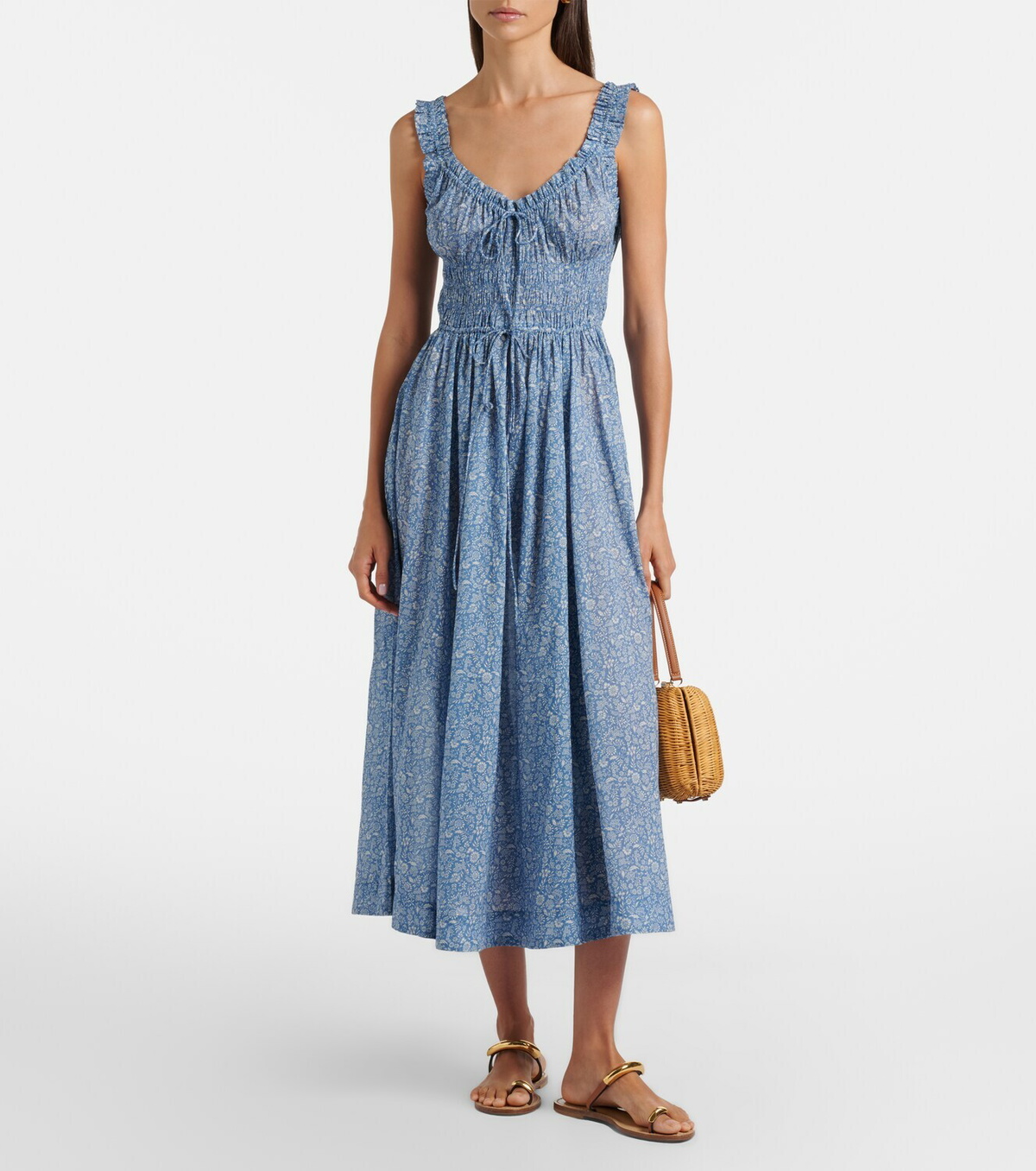 Dôen Emmaretta floral cotton voile midi dress