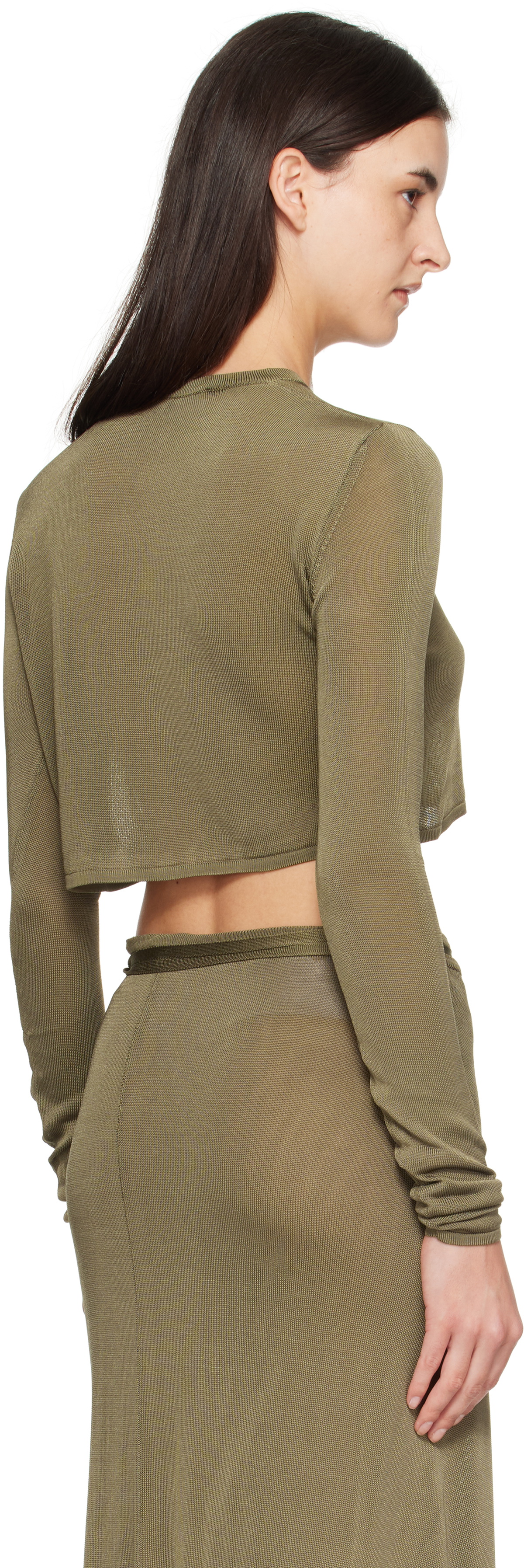 The Frankie Shop Khaki Kazel Cropped Thin Knit T-shirt