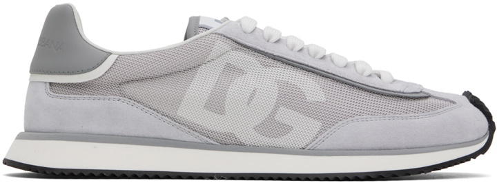 Photo: Dolce&Gabbana Gray Mixed-Material 'DG' Cushion Sneakers