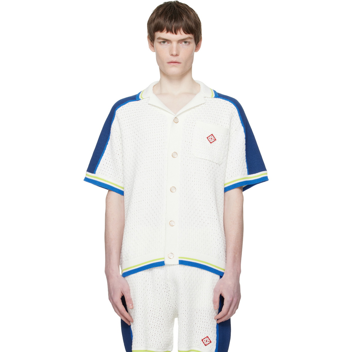 Casablanca Off-White & Blue Short Sleeve Crochet Shirt