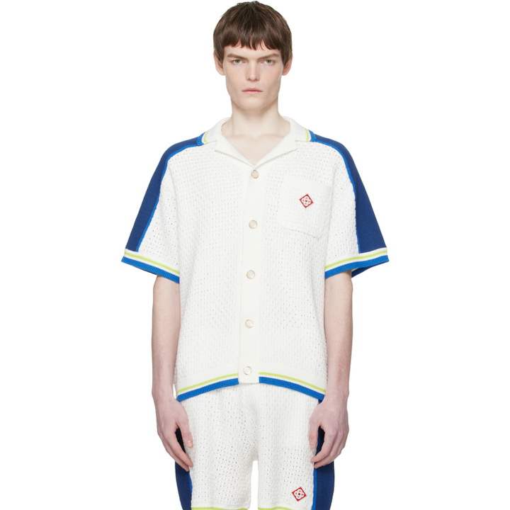 Photo: Casablanca Off-White & Blue Short Sleeve Crochet Shirt