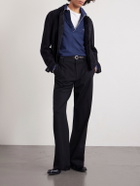 TOM FORD - Piped Silk and Cotton-Blend Piqué Polo Shirt - Blue
