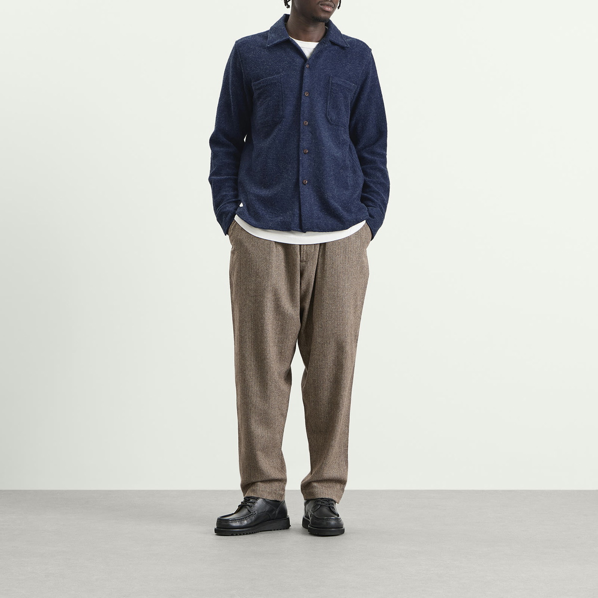 Universal Works Men's Dam Marl Work Shirt in Navy