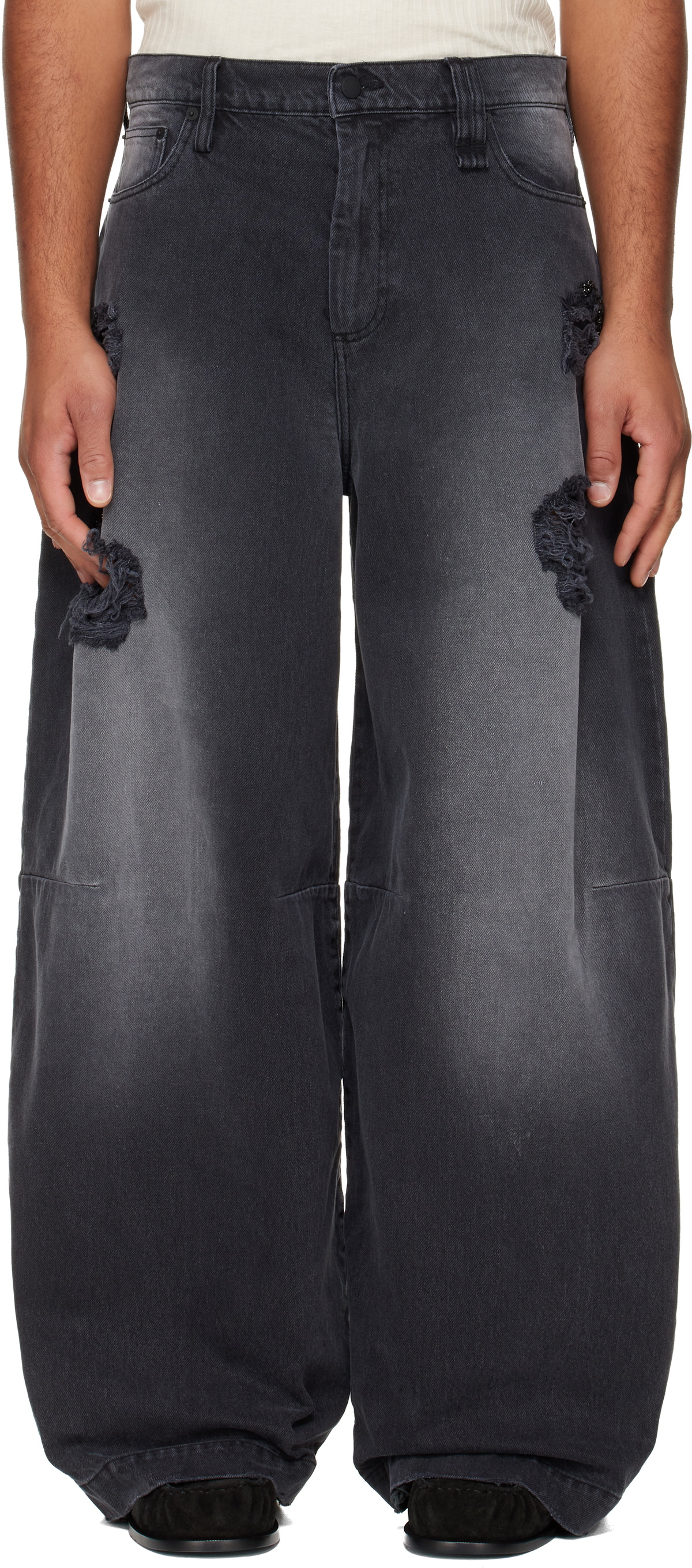 Simone Rocha Black Embellished Wide Leg Puddle Jeans