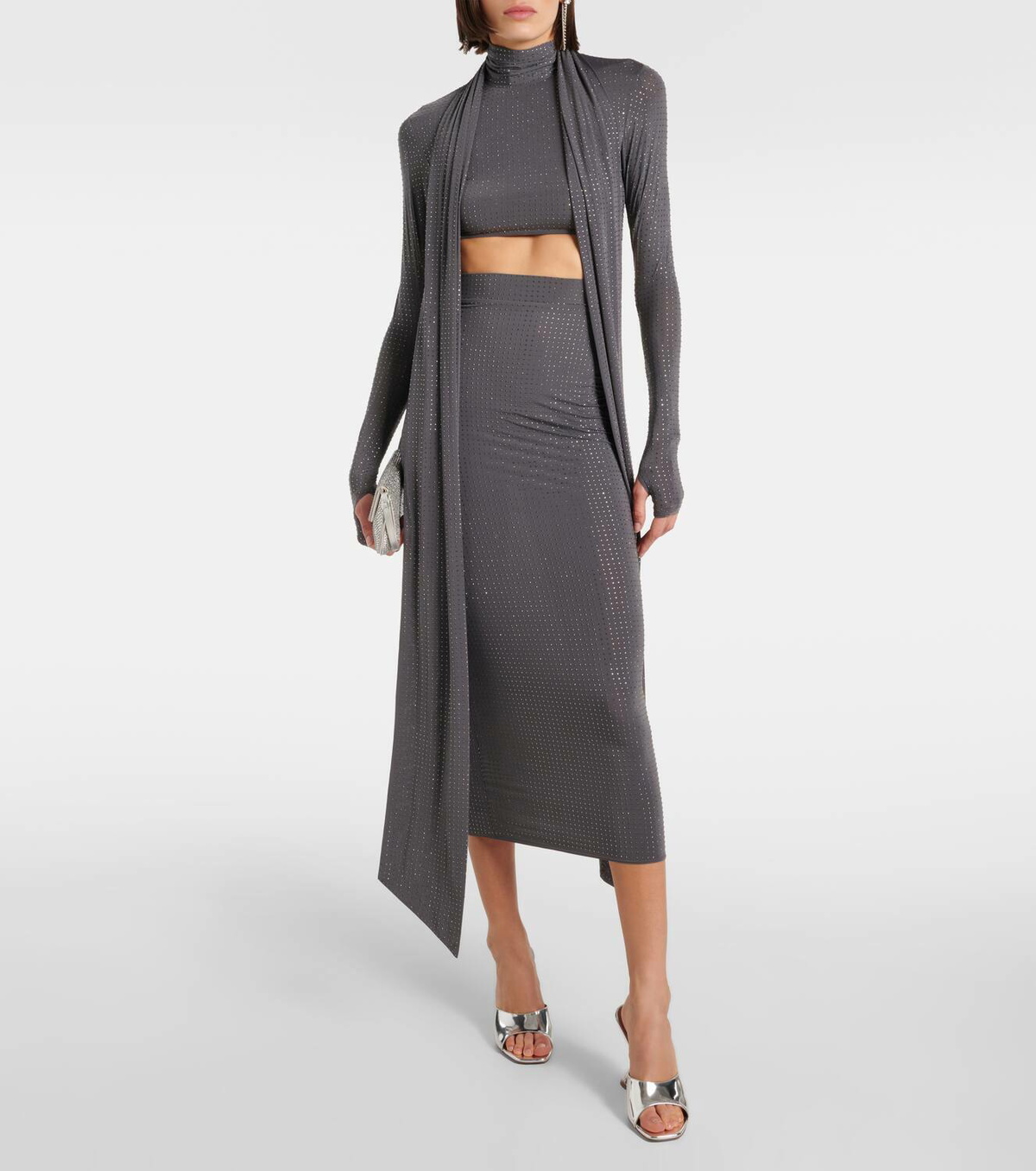 Alex Perry Embellished jersey midi skirt