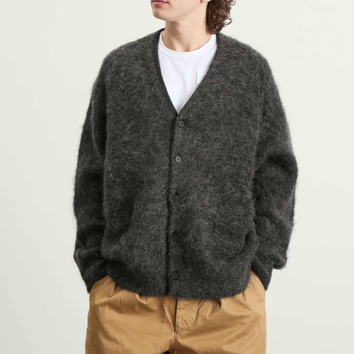 Comme des Garçons Homme Men's Wool Mohair Cardigan in Top Charcoal
