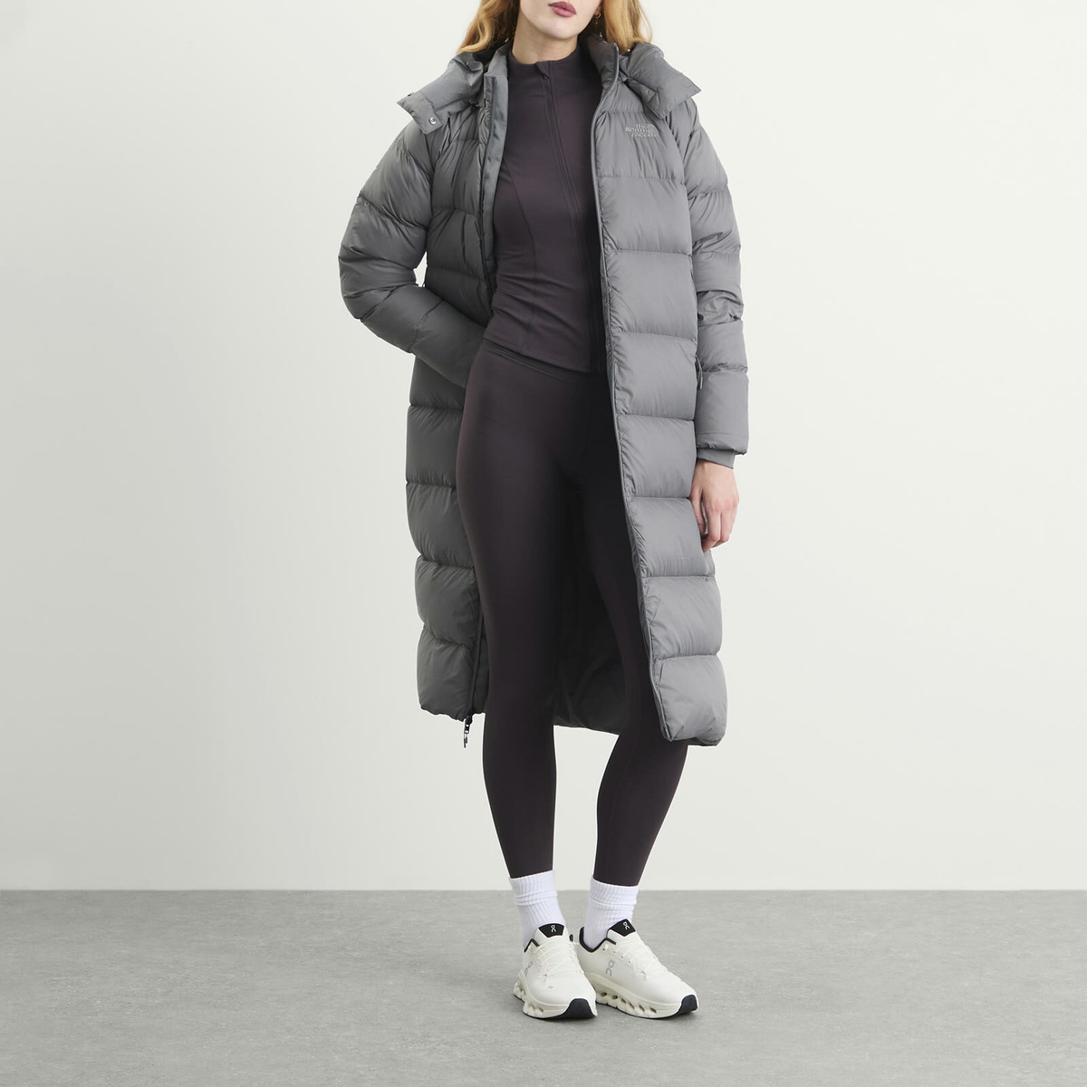 The North Face Women's Hydrenalite City Long Down Parka Jacket in Smoked Pearl