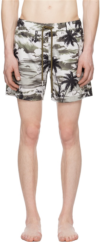 Photo: Moncler Off-White & Khaki Printed Swim Shorts
