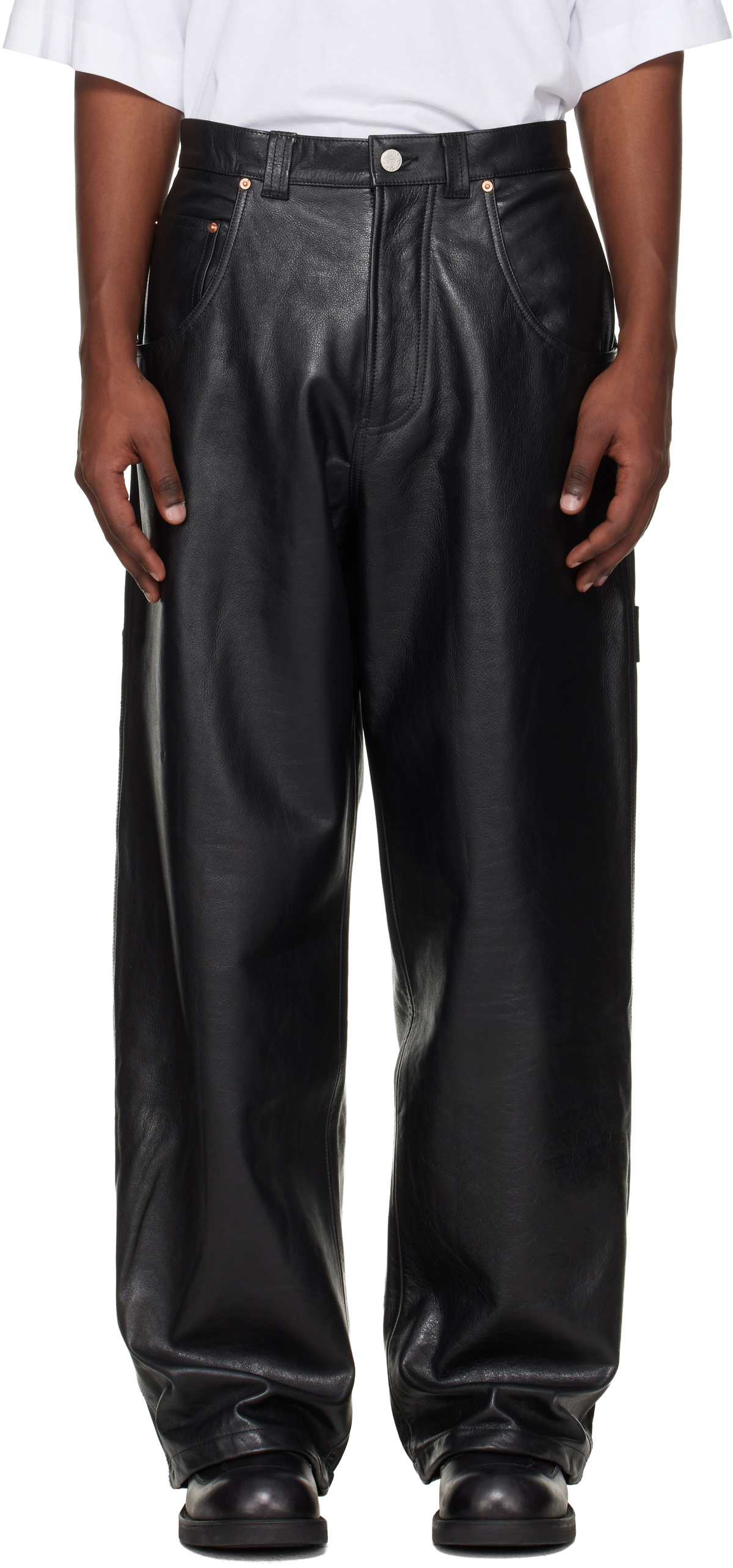 VETEMENTS Black Hip-Hop Leather Pants