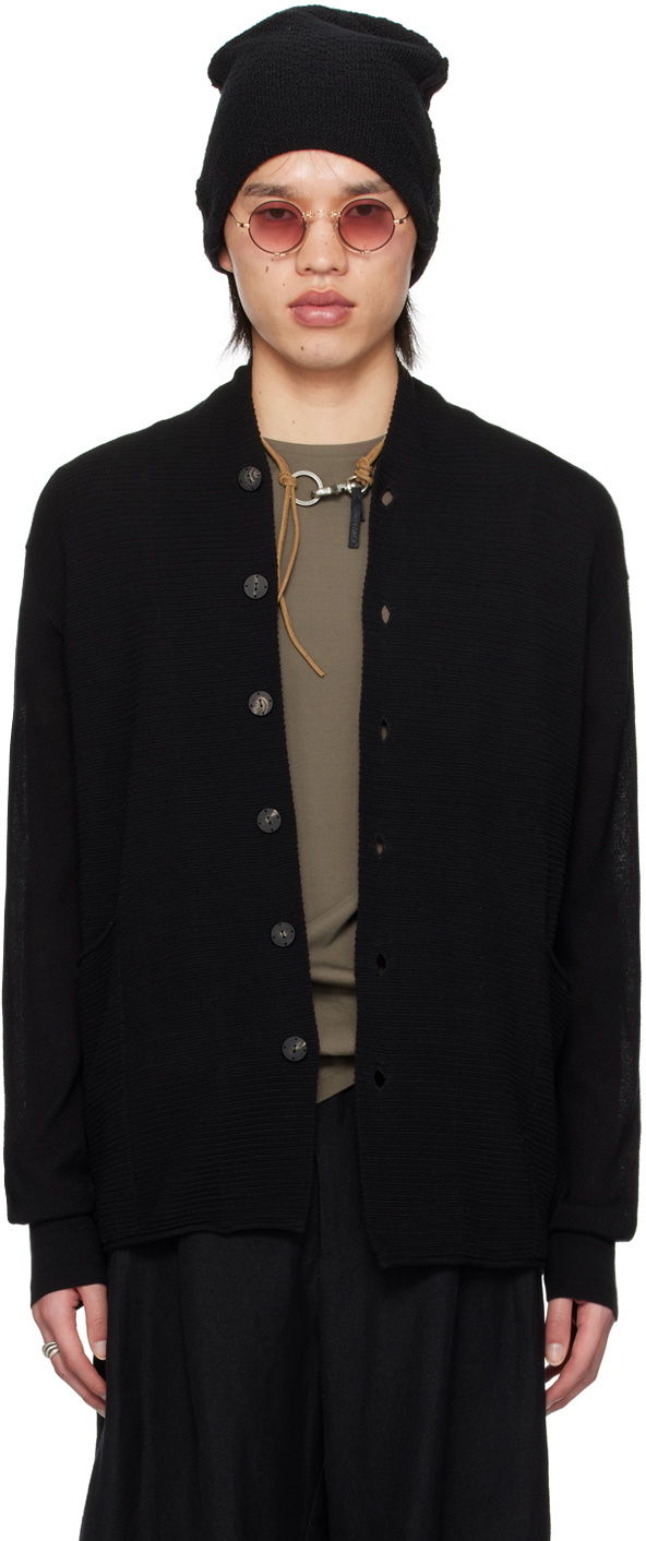 DEVOA Black Stand Collar Cardigan