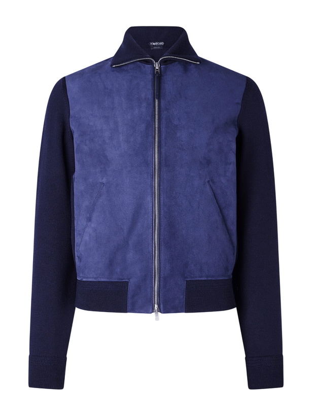 Photo: TOM FORD - Slim-Fit Merino Wool-Blend and Suede Bomber Jacket - Blue