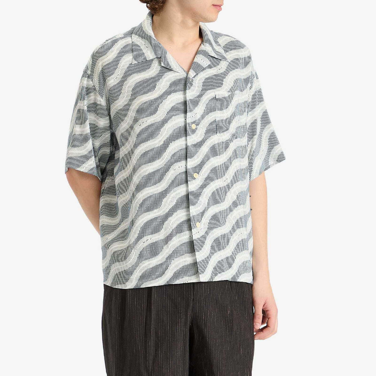 Visvim Men's Copa Silk Jacquard Vacation Shirt in Navy Visvim