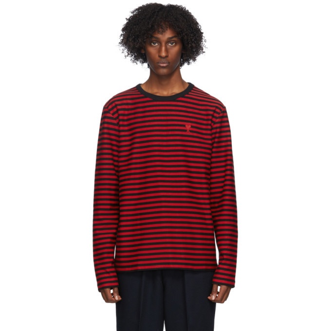 Photo: AMI Alexandre Mattiussi Black and Red Striped Long Sleeve T-Shirt