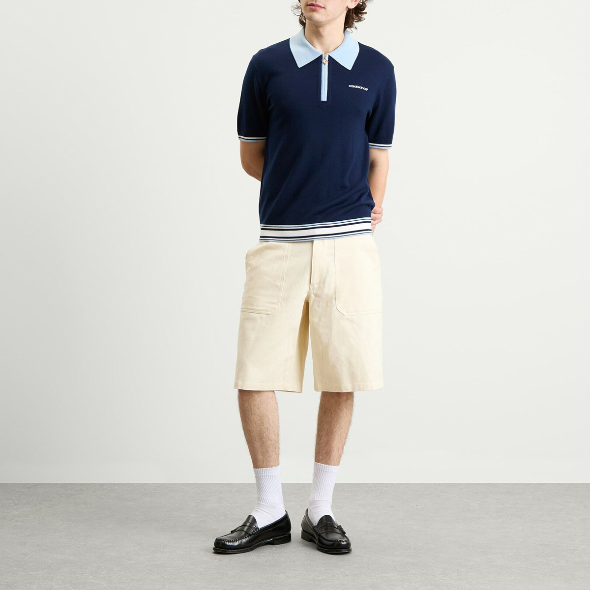 Casablanca Men's Merino Tennis Polo in Blue