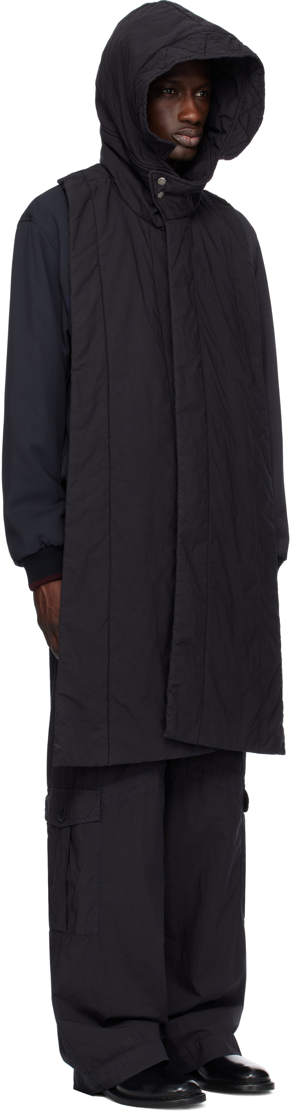 Dries Van Noten Navy Hooded Cotton Vest