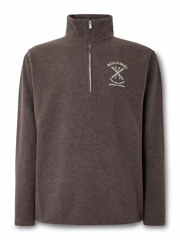 Photo: Brunello Cucinelli - Logo-Embroidered Fleece Half-Zip Ski Base Layer - Brown