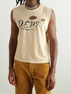 Gallery Dept. - Cropped Distressed Logo-Print Cotton-Jersey Tank Top - Neutrals