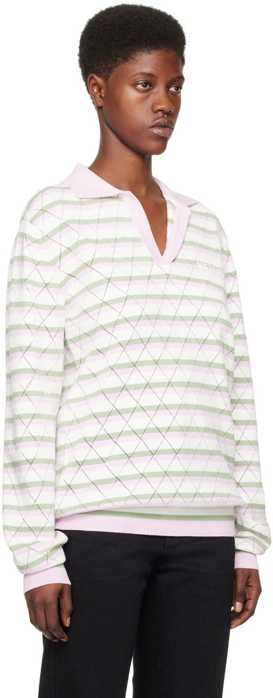 We11done White & Pink Striped Polo