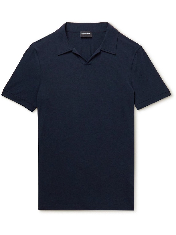 Photo: Giorgio Armani - Mercerised Stretch-Jersey Polo Shirt - Blue