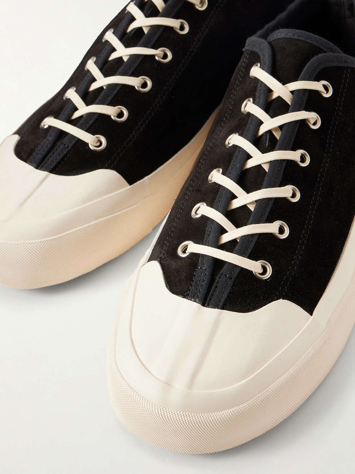 MORJAS - Plimsoll Rubber-Trimmed Suede Sneakers - Black
