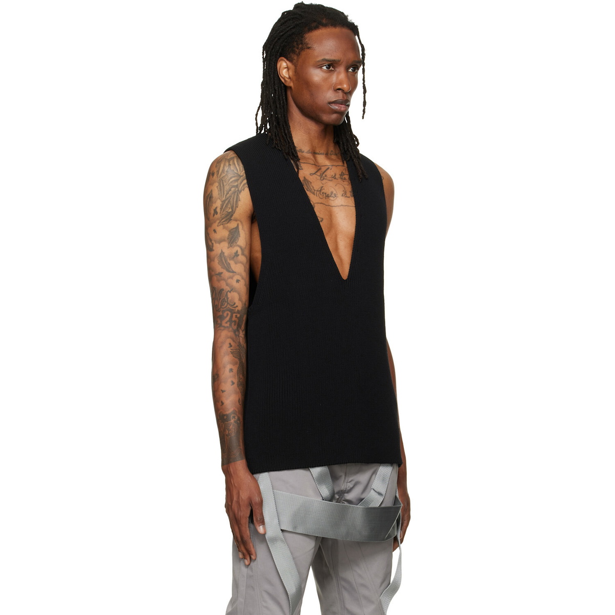 Rick Owens Black Tower Knit V Tank Top