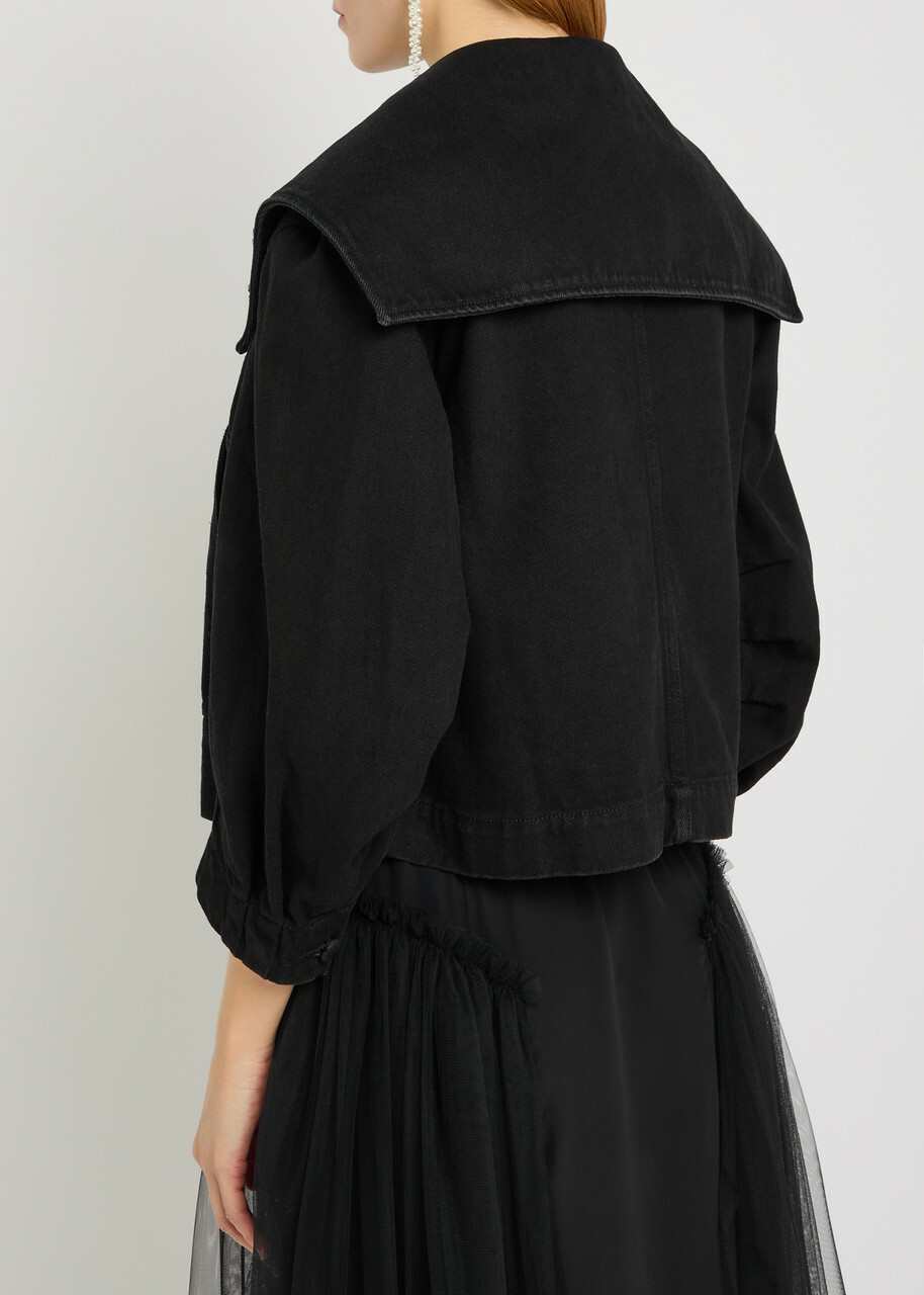 Simone Rocha Crystal-embellished Cropped Denim Jacket Black
