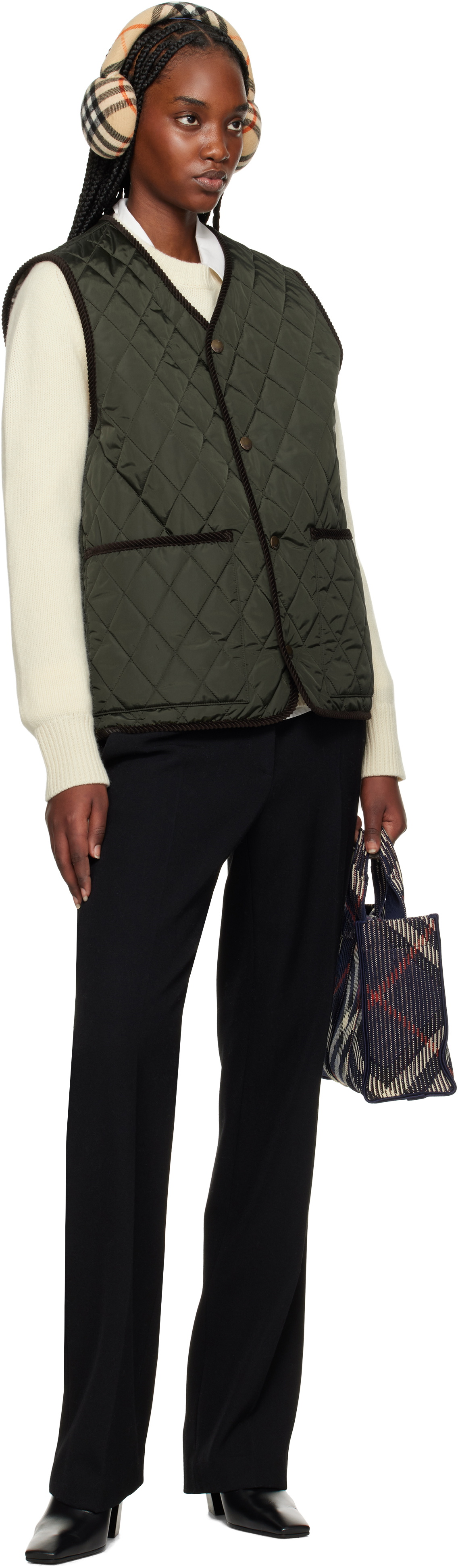 Burberry Navy Mini Check Knitted Tote